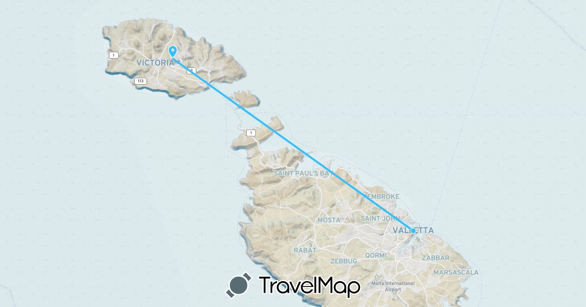 TravelMap itinerary: driving, boat in Malta (Europe)