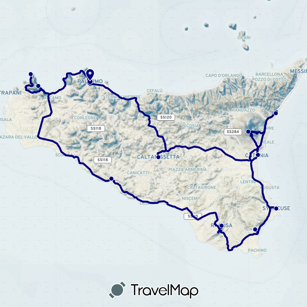 TravelMap itinerary: driving in Italy (Europe)