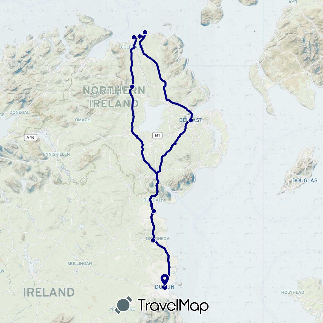 TravelMap itinerary: driving in United Kingdom, Ireland (Europe)