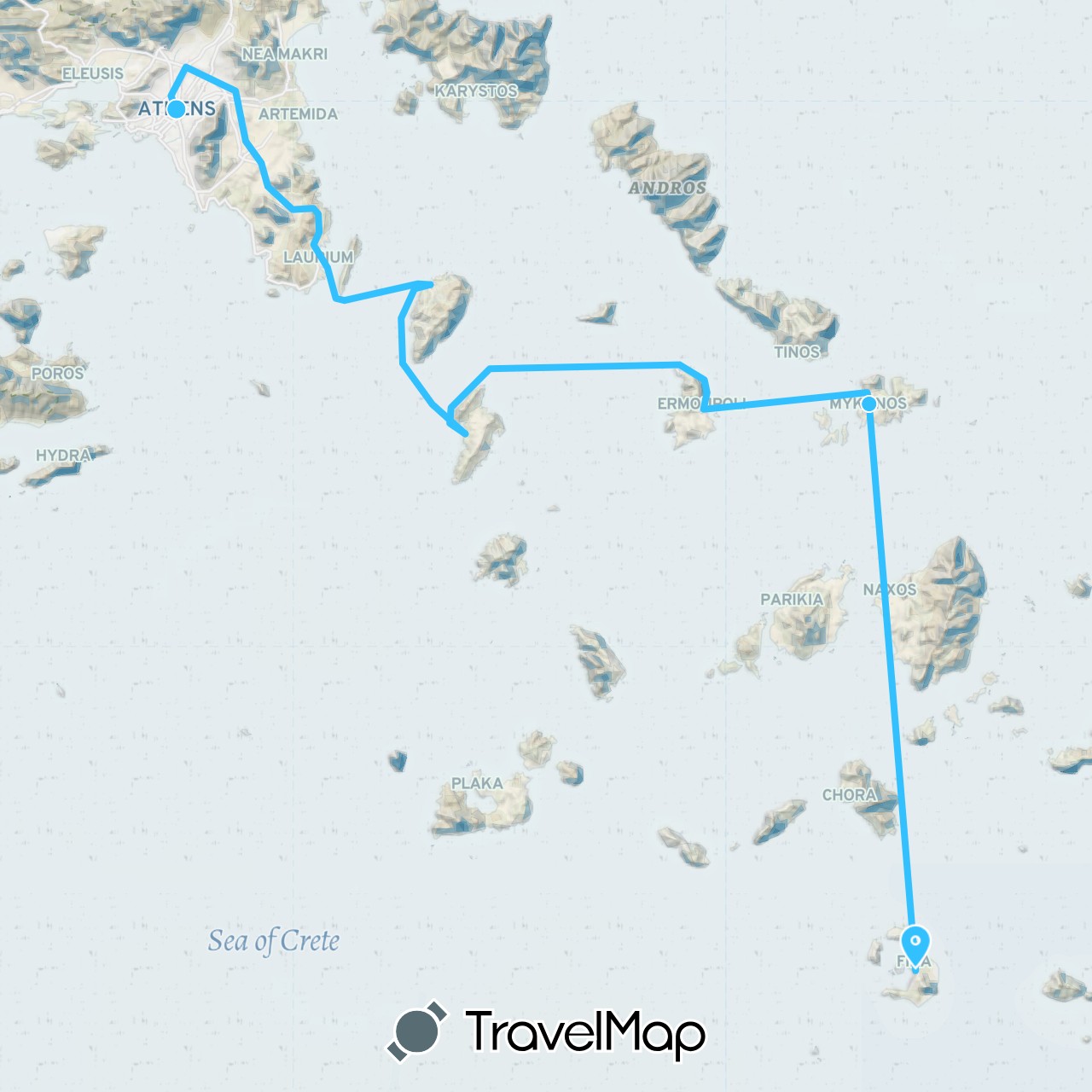 TravelMap itinerary: driving, boat in Greece (Europe)